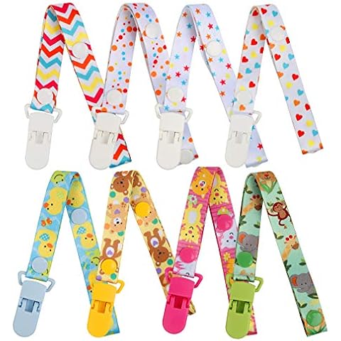 CHALA 8 Pack Babies Dummy Clips,Baby Pacifier Holder Straps Adjustable Colourful Washable Soother Fixed Clip Chain Accessories for Unisex Boy and girl Newborns Childs Toddles Cover