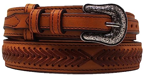 Western 1-1/2" Wide Ranger Arrow Laced Full-Grain Tan Leather Belt 26RS14R3