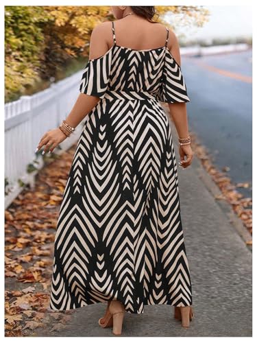Image of Floerns Women's Plus Size Cold Shoulder Short Sleeve Split Thigh Long Dress