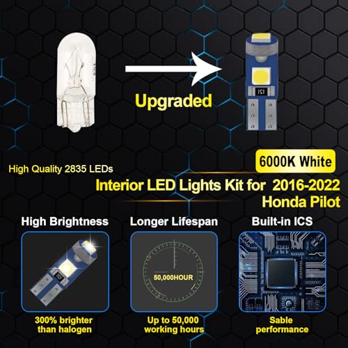 Kit de 15 luces LED interiores para Honda Pilot 2016-2022 miniatura 4
