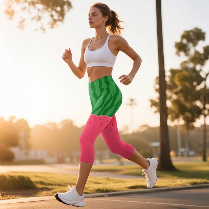 Amzbeauty Pantalones de yoga de cintura alta para mujer, capri de 3/4 de longitud, leggings para entrenamiento, correr, con bolsillos, control de abdomen, ejercicio físico