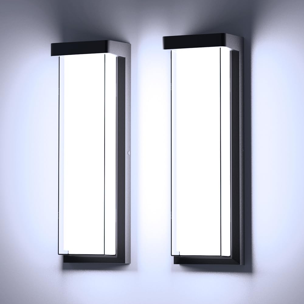 Sytmhoe LED Outdoor Wall Light Fixture,16in Dimmable Modern Porch&Patio Wall Light Fixture,6000K Black Exterior Sconce Light Mounted for House Garage Porch Courtyard(2Packs)