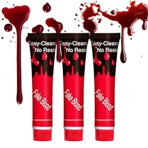 3PCS Halloween Fake Blood Makeup, Realistic Washable Special Effects SFX Makeup Set, for DIY Zombie Vampire Monster Cosplay Mouth Clothes Dress Up