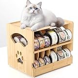 HOSASSPER Upgraded Bamboo Cat Food Can Organizer - FIFO Pantry Storage Rack, Holds 42 (3oz) Cans, Stackable Pet Food Can Organizer for Kitchen Pantry (1)