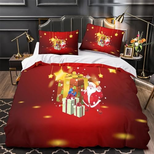 Housse de couette Père Noël microfibre douce抗皺 ferme glissière parure lit King 220x240