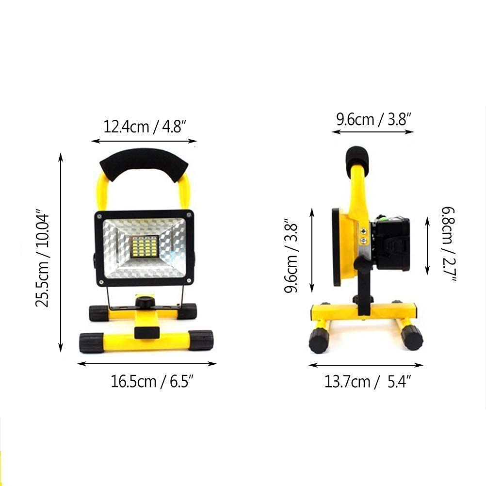 Luz de trabajo LED recargable de 30 W, 2 modos, foco de exterior portátil regulable con luz de advertencia de flash rojo azul, 360 grados; Soporte giratorio Proyector impermeable IP65 para pesca, cáma