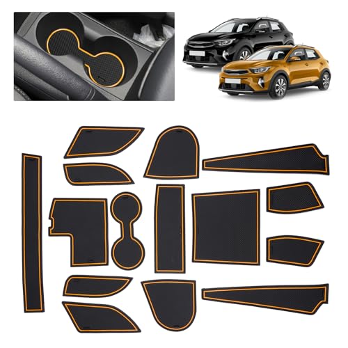 BSTW Car Non-Slip Mats for Kia Stonic (2018-2025), Faithful Rubber Mat for Centre Console, Cup Holder & Door Holders, Suitable for Kia Stonic GT-Line S (Yellow)