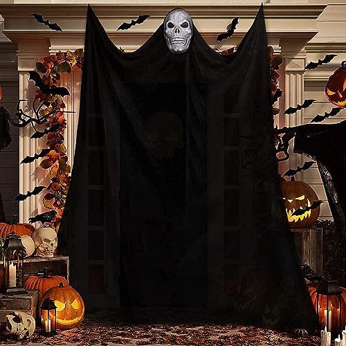 Halloween Deko, Haunted House Prop Décor,Halloween Gespenst Geistervorhang, Halloween hängende Geister, 3.8M Halloween Geist Hängende Dekoration Requisiten,Geist Deko für Garten Bar Spukhaus (schwarz)