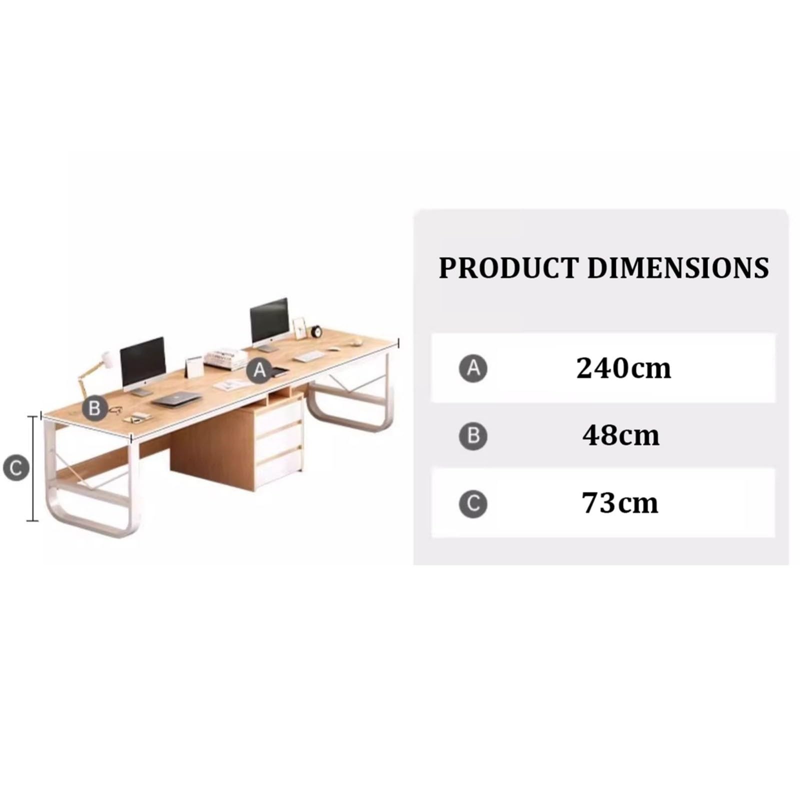 Mesa de Oficina 200/240 X 48 X 73 Cm,Escritorio Doble para Dos Personas con Cajones de Gran Capacidad,Mesa Ordenador con Gestión de Cables y Diseño Moderno para Despacho y Uso en El Hogar C,240CM