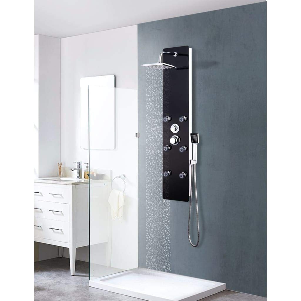 Festnight Panel de Ducha de Vidrio con 3 Función Set Ducha (Ducha Tipo Lluvia, Jets de Masaje y Ducha Manual con la Alcachofa) 25x44,6x130 cm Negro