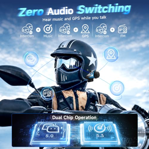 Image of Moman Motorcycle Intercom, 2-Way Intercom Communication Systems, FM Music Sharing, Hi-Fi Stereo, CVC Noise Cancellation, Waterproof BT5.1 Group Helmet Speaker Headset, for Dirt Bike /ATV(H2E 1 Pack)