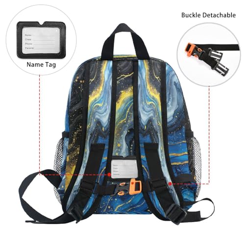 Wudan Glitter Yellow Blue Black Marble Textur Backpacks for Kids Bottle Pockets Child Students Bookbags for Airplane M3