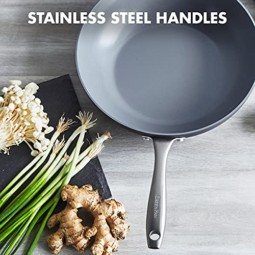 Greenpan Lima Hard Anodized Healthy Ceramic Nonstick 12.5" Wok Pan With Helper Handle, Pfas-Free, Oven Safe, Gray #TOP5