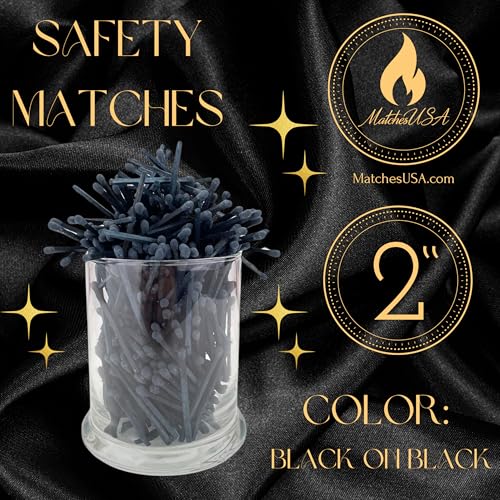 Image of 500 Count | 2 inch All Black ON Black Stick Matches | Strikers Included | Color Tip Wooden Match | Refill for Matchstick Jars, Candle Display, Holders & Bottles | 2 in inches Long