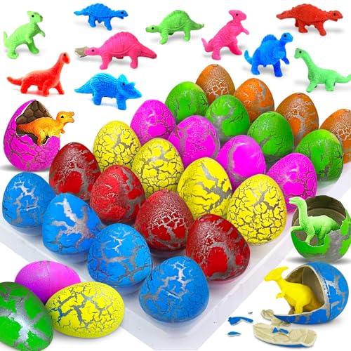 24 Pcs Large Hatching Dinosaur Eggs Easter Party Favors, Easter Egg Filled Toys for Kids Toddlers Grow in Water Dinos Egg Science Kits, Goodie Bag Stuffers, Classroom Prizes, Easter Basket Stuffers