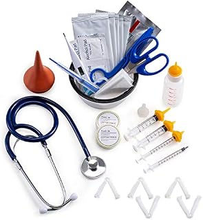 GSSFASHION Puppy Kitten Whelping Kit, Whelping Kit with Feeding Nipple Bottle Stethoscope Scissors Cord Clamps Aspirator etc Full kit