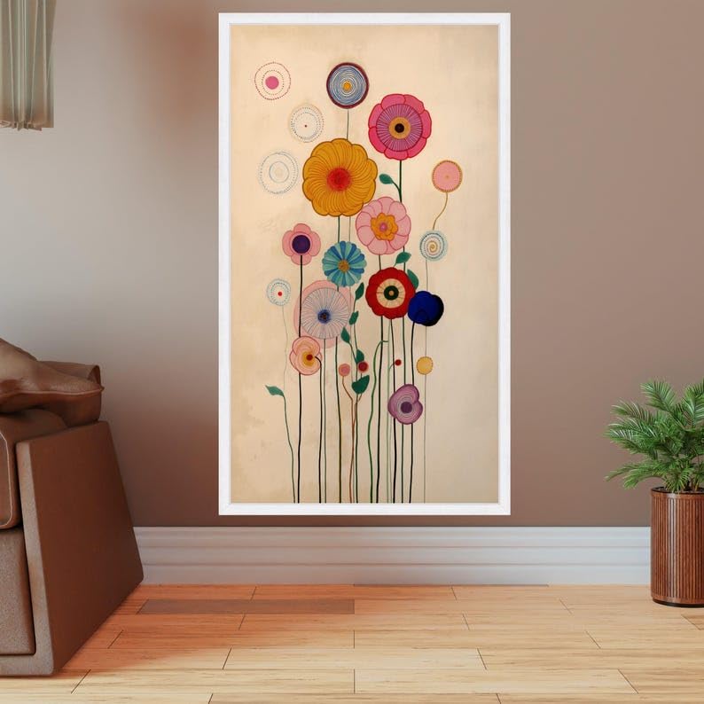 Tableau de fleurs colorées abstrait design bohème 35x60cm - 3