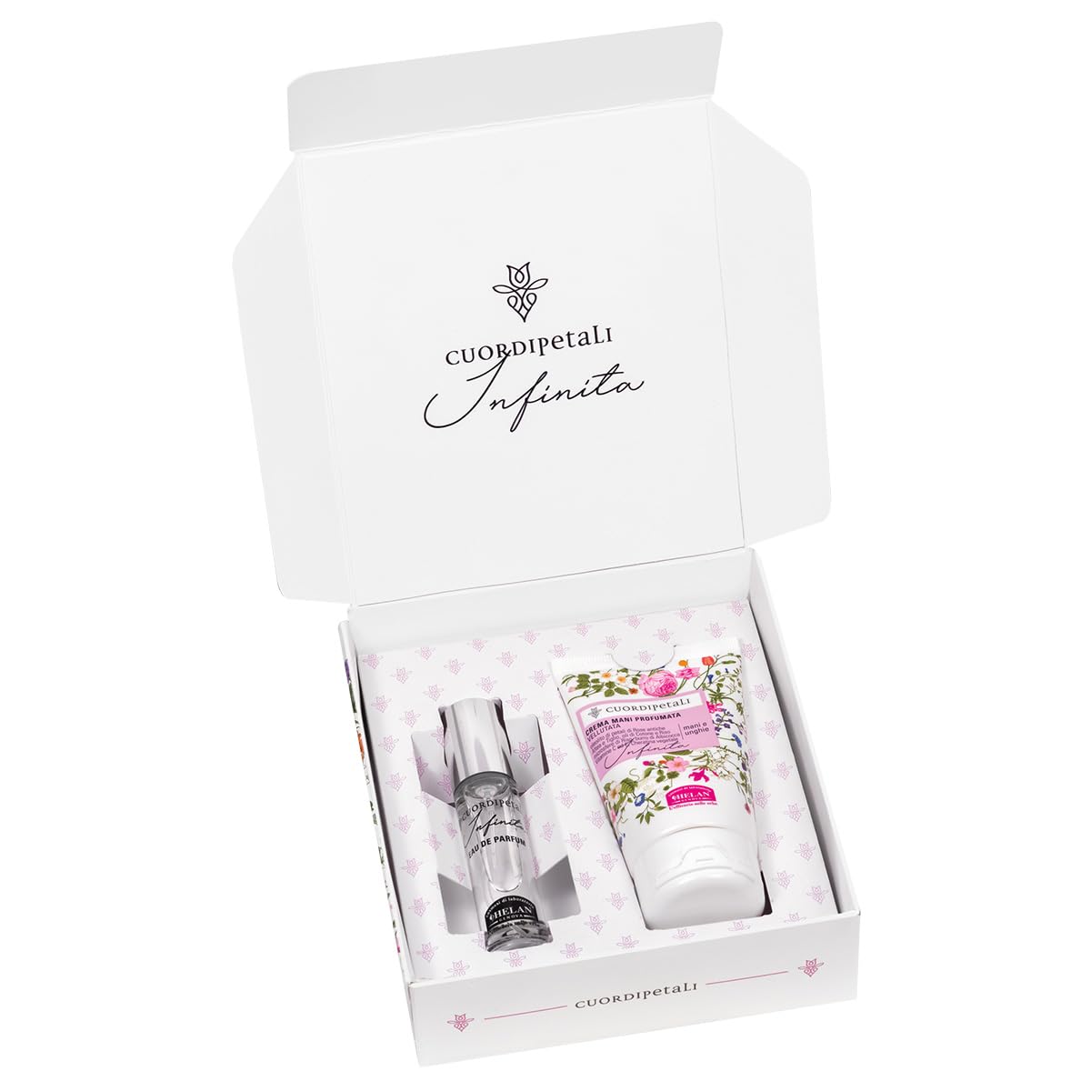 Helan Cuor di Petali Infinita - Gift Set with Perfume for Women 10 ml with Floral Fragrance + Hand Cream & Nail Strengthener 50 ml for Dry Hands - Gifts for Women, Gifts for Mum - Made in Italy