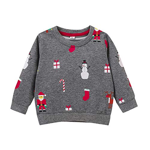 Baby Christmas Sweater Toddler Reindeer Outfit Red Clothes Cartoon Print Tops Keep Warm Pullover Sweatshirt (Gray, 2-3 T)