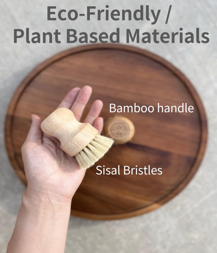 Image of Wooden Dish Brush and Natural Loofah Sponge (2 inches) Sets, 3Pcs, Sisal Dish Brushes, Eco-Friendly Natural Dish Washing Brush for Dishwashing Cast Iron Pots Pans Skillet Vegetables Sink, Set of 3