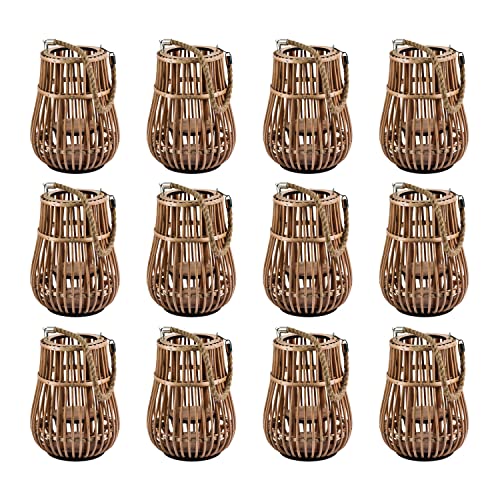 Bulk Rattan Natural Lanterns with Handle, 12 Pieces, Wedding, Reception, Grand Event Table Centerpieces