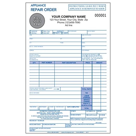 Personalized Repair Order Invoice Forms