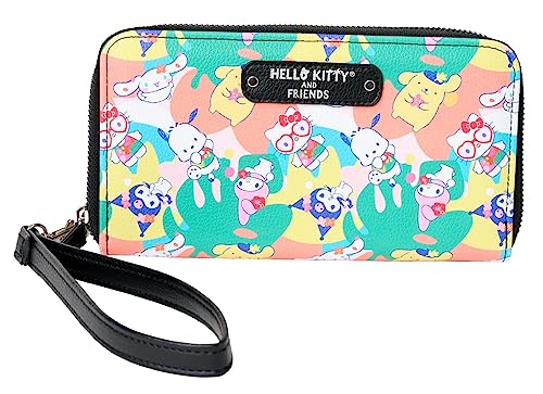 Hello Kitty Carteira de pulso com zíper clutch couro sintético Pochacco Kuromi Cinnamoroll, Multicor, Carteira clutch