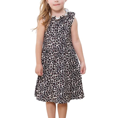 Girl Dress Toddler Brown Leopard Print A-Line Swing Cheetah Sundress Kids Summer Spring Dresses 4T (Leopard-264) #TOP25
