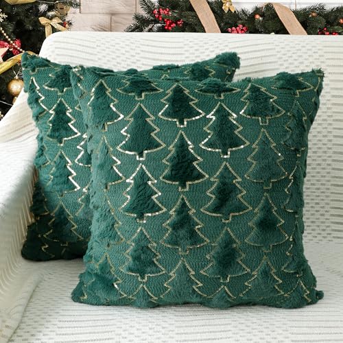 4themotionchristmastreedecorativepillowcovers18x18setof2greensoftplushfauxfurfarmhousethrowcushioncasesforxmaswinterholidayhomedecorations  Urban Country Home Decor 4th emotion christmas tree decorative pillow covers 18×18 set of 2 green soft plush faux fur farmhouse throw cushion cases for xmas winter holiday home decorations  urban country home decor