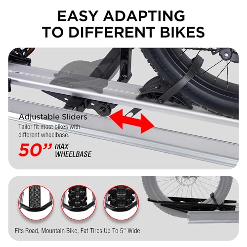 Image of Young Hitch Single 1 Bike Rack with Ramp,100 lbs Capacity E-Bike Carrier Rack for Cars Trucks SUVs Minivans RV, Trailer, Mount Platform Style, Fits Up to 5'' Fat Tire Bicycle for 2 inch Receiver