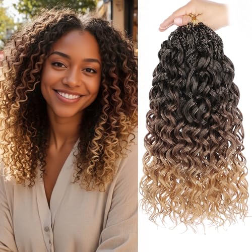 Leeven Gogo Curl Crochet Hair 14 Inch 8 Packs Ombre Brown