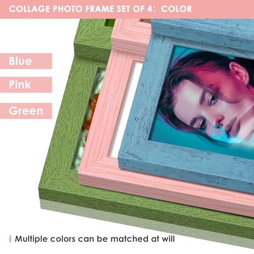Image of DUENPY 4x6 Collage Frame Tempered Glass For 4 4x6 Photos Pink
