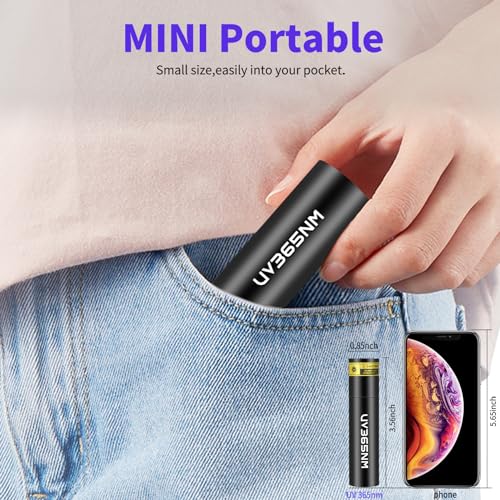 WMCODMW Lanterna UV 365 nm, luz negra, recarregável, mini lâmpada de madeira potente, USB-C, lantern