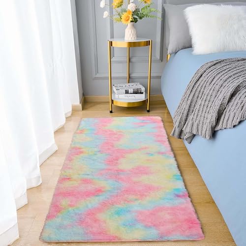 Oxford Homeware Rugs Living Room 60x110 cm – Rainbow Area Rugs for Bedroom Small – Fluffy Shaggy Super Soft Non Slip Rug Washable Modern Floor Carpets Bedside Rug for Kids Room - Image 2