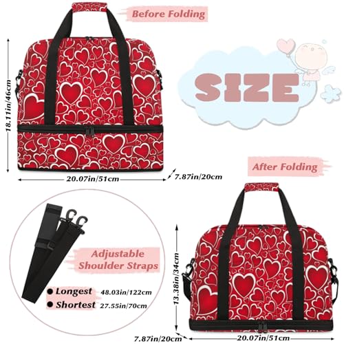 Large Weekender Overnight Bags Abstract Love Red White Travel Duffel Bag for Women Men Gym Bag With Shoe Compartment Foldie Travel Tote Bag Carry On Personal Item Bag for Travel Gym Sports2