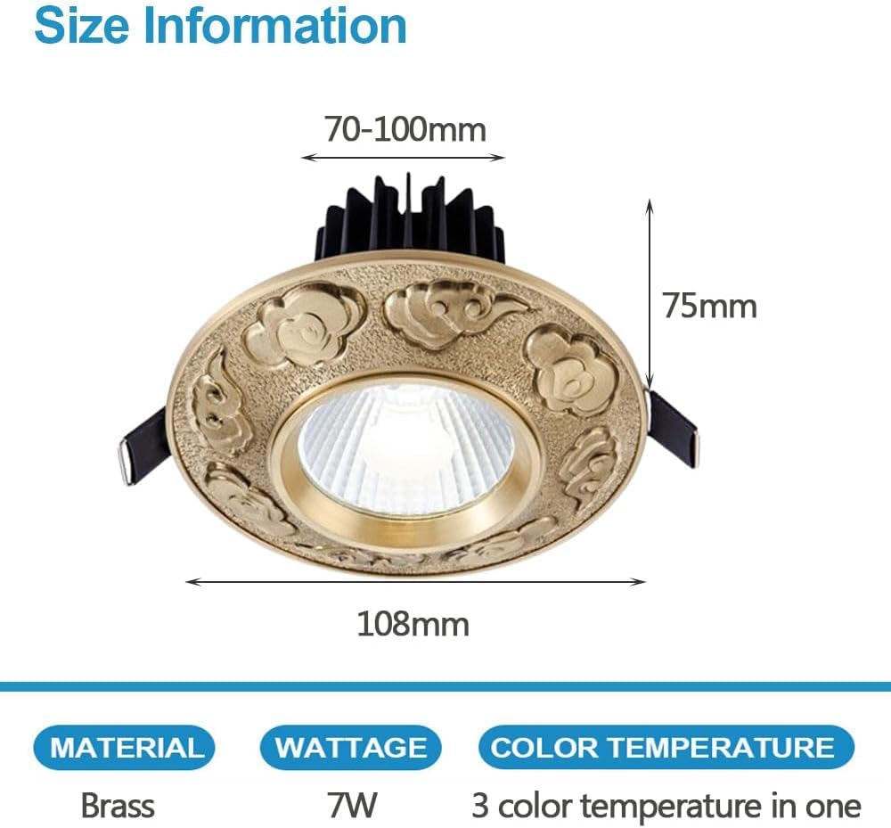 XBTGS Set di 3 faretti da incasso 7 W All Copper GHT, antiriflesso, in ottone vintage, per luce diurna e retrofit GHT, riflettori da incasso a soffitto, mini