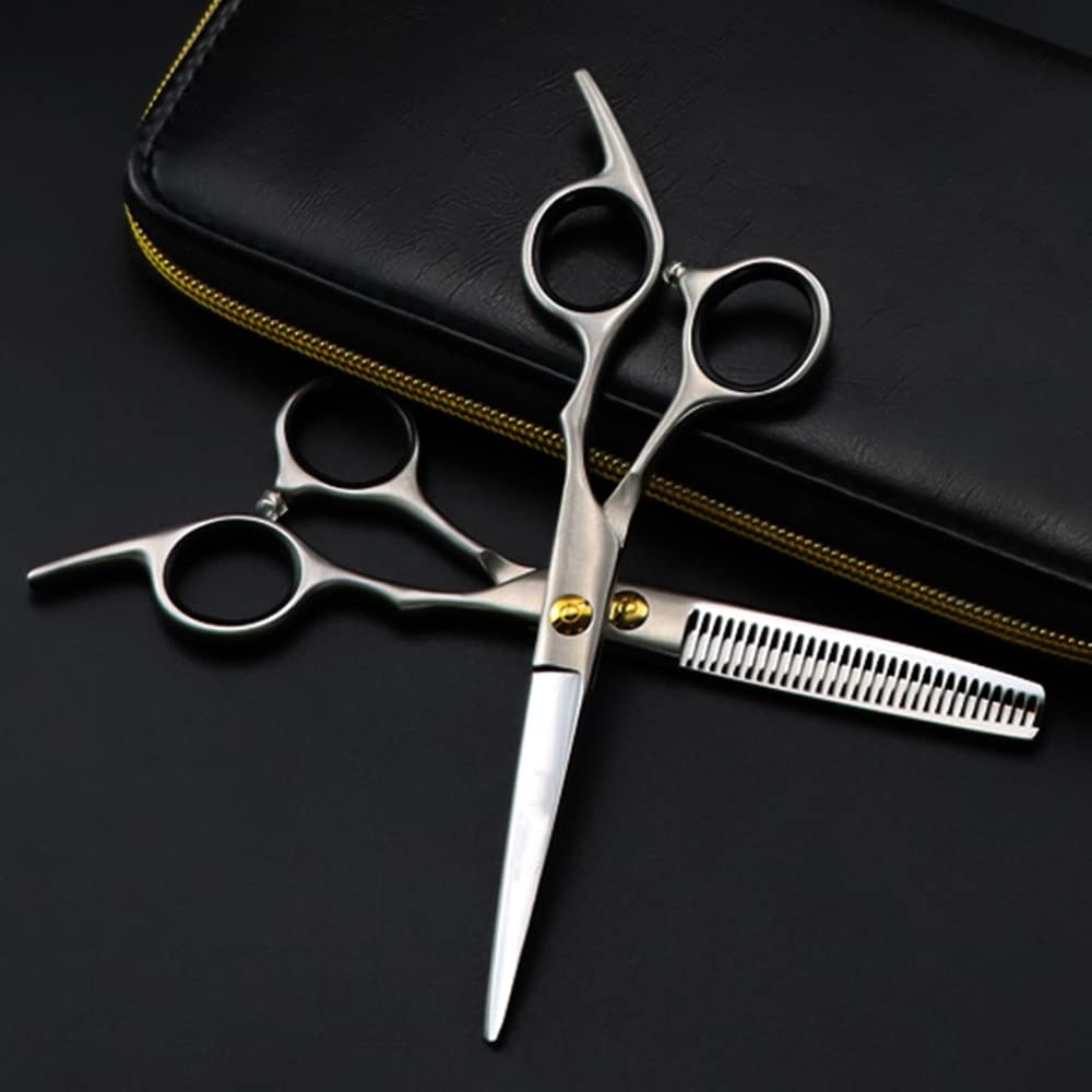 Tijeras Profesionales para Cortar el Cabello, 15 cm, Fabricadas en Acero japonés 440c, Acabado Mate. Tijeras para entresacar el Cabello. Set de peluquería para barberos.
