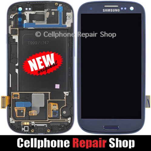For Samsung Galaxy S3 SGH-i747 T999 ~ Blue AMOLED LCD Touch Screen Display+Frame ~ Mobile Phone Repair Part Replacement