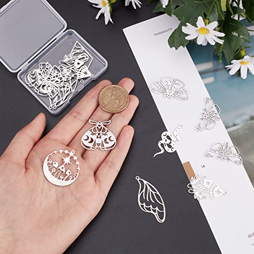 SUNNYCLUE 1 Box 16Pcs 8 Styles Stainless Steel Animal Charms Tarot Style Ladybugs Snake Mushroom Butterfly Wing Charm for Jewellery Making Charms Findings Accessories DIY Necklace Earring Craft Women - Image 3