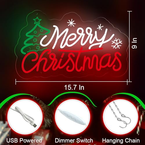 Image of Merry Christmas Neon Sign Dimmable Neon Light for Wall Decor USB Powered Christmas Led Sign for Xmas Party Bar Home Room Decor Holiday Wedding Holiday Light Up Signs