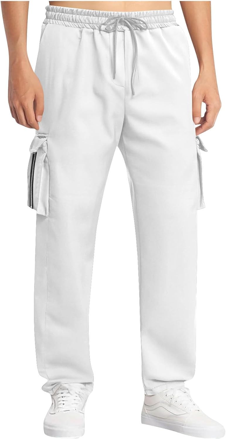Cambkatl Men's Fleece Lined Straight Leg Casual Joggers Loose Elastic Waist Workout Sweatpants with Pockets & Drawstring