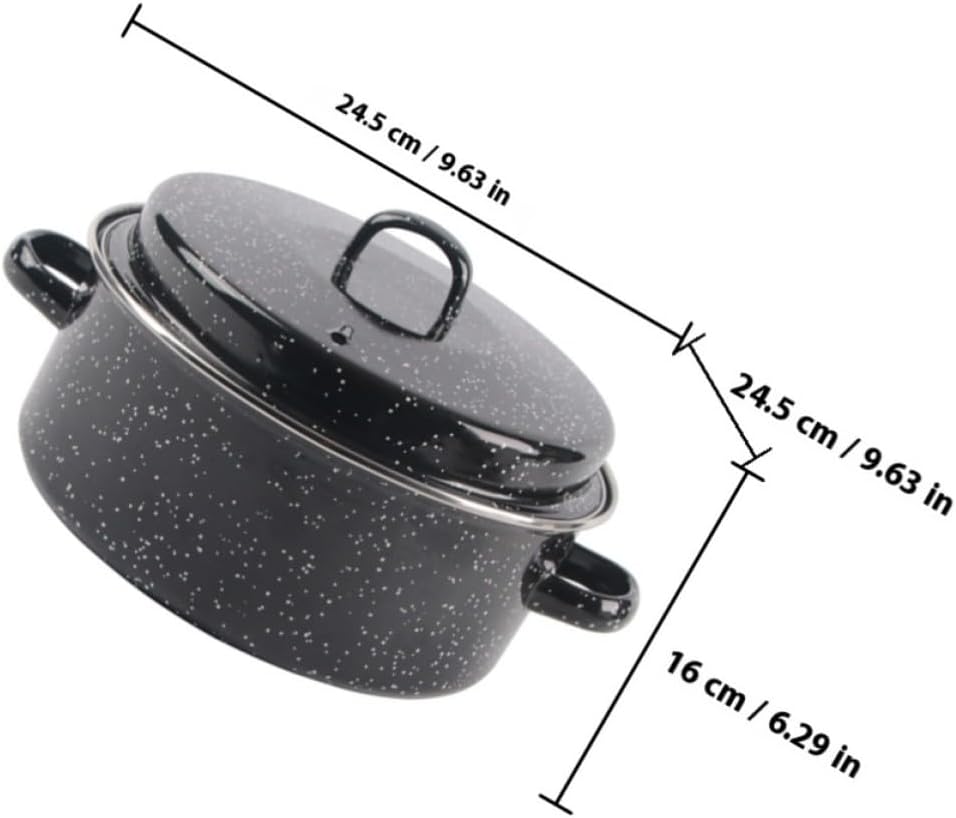 Enameled Roasting Pan with Lid, Black Enamel Roasting Pot