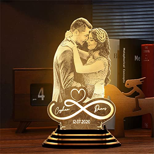 Infinity Heart Lámpara de imagen personalizada Día de San Valentín Aniversario Regalo romántico para pareja Nombre personalizado Lámpara de noche 3D Amor Acrílico LED Luz nocturna