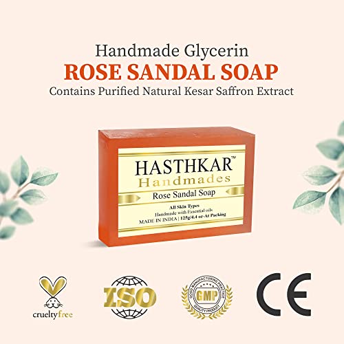 Image of byPureNaturals Hasthkar Handmades Natural Herbal Rose Sandal Soap Bar | Rose Soap for Bathing, Moisturized Skin | Organic Soap for Men & Women, All Skin Types 125gm (Pack of 4)