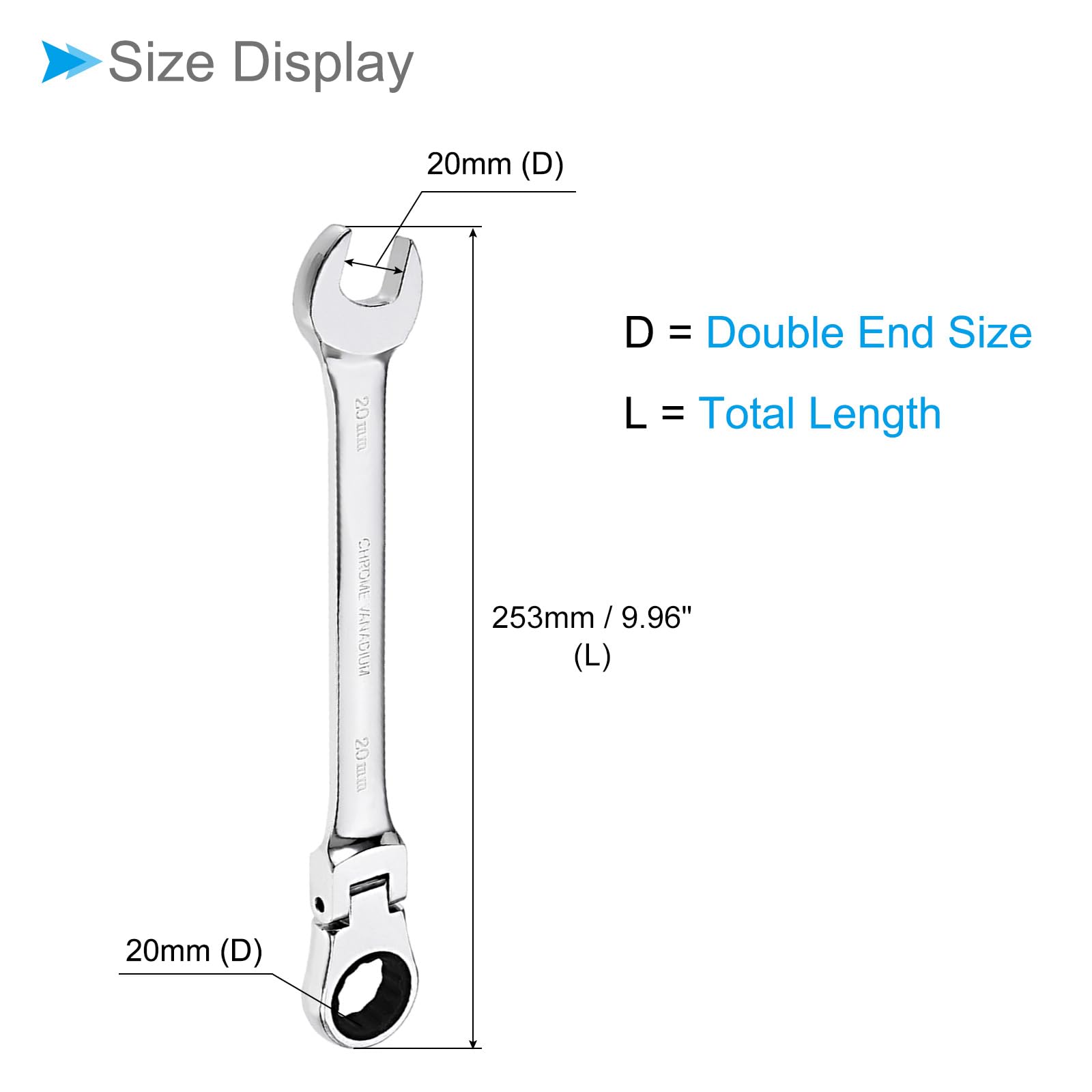 CoCud Flex-Head Ratcheting Wrench, 20mm Head Metric 72-Teeth, Cr-V Combination Wrench Spanner - Image 2