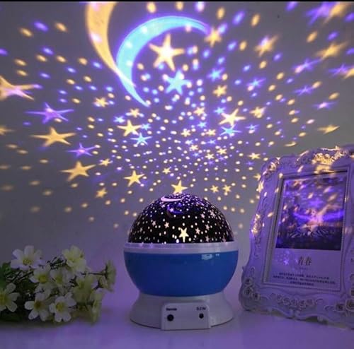 ILYPOP SHOP Lampada Proiettore Stelle e Lune Bambini - 8 Colori, Rotazione 360°, LED Notte, Luce Soffitto, Regalo Compleanno bambini - Proiettore Stelle Soffitto, Luce Notturna Magica (Blu/Azzurro)