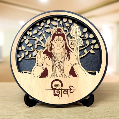 Image of Panchmukhi Hanuman Wooden Idol - Glossy Finish 5x4in | Murti for Car Dashboard & Home Temple | Perfect Small Statue for Door Entrance & Puja | Enhance Spaces (shiva1)