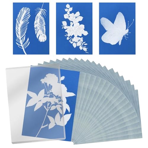 DEFIYEAR 32 PCS Cyanotype Paper A5 High Sensitive Sun Print Paper Kit Cyanotype Papers with Acrylic Panel and Clips for DIY Crafts and Printing Perfect for Kids and Adults to Explore Art Projects