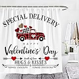 Wencal Happy Valentine’s Day Heart Truck Shower Curtain Special Delivery Loads of Love Hugs and Kiss