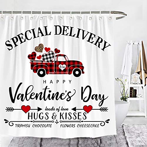Wencal Happy Valentine’s Day Heart Truck Shower Curtain Special Delivery Loads Of Love Hugs And Kisses Farmhouse Bathroom Decor 72 X 72 Inches #TOP3